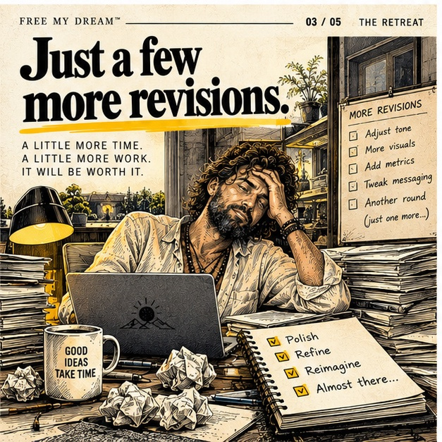 The Revisions: Free My Dream satirical illustrated story scene